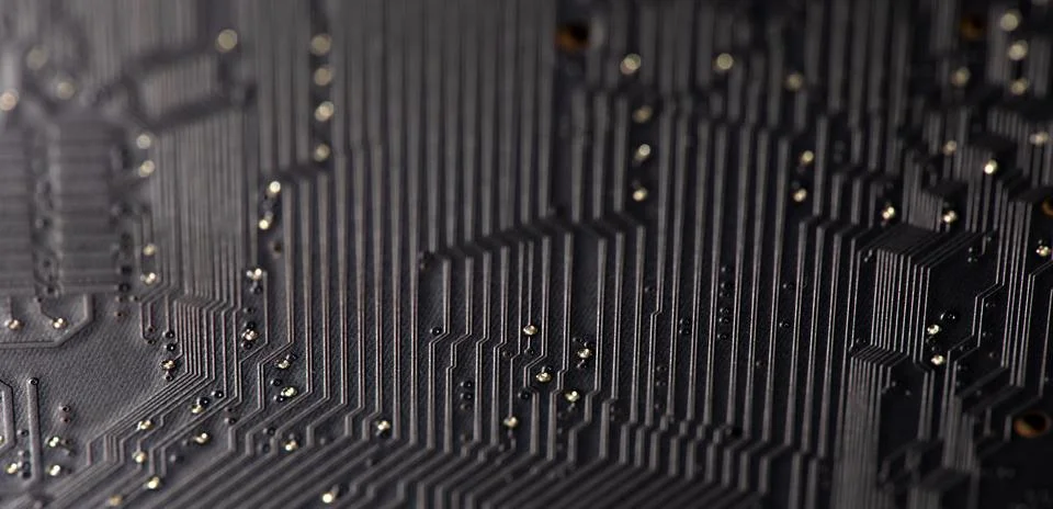 Circuit board with chip and microchip. Circuit board in integrated hardware Stock Photos