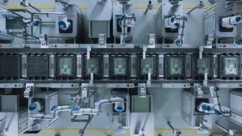Circuit Board Chip Manufacturing Robotic Arms Stock Footage 319994664