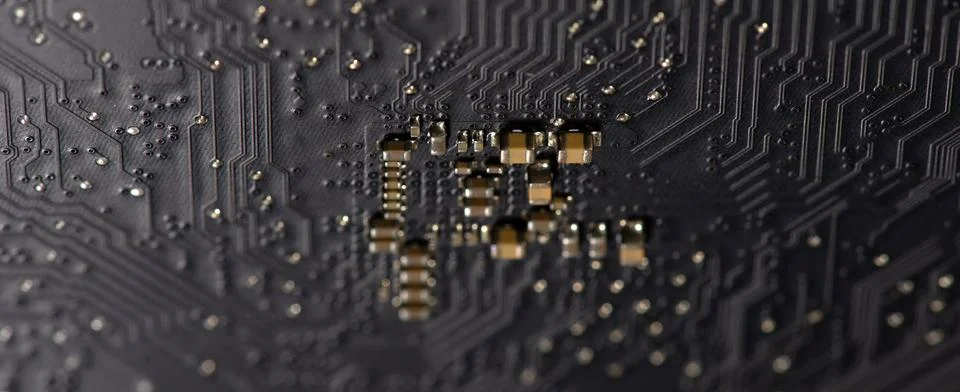 Circuit board with chipset and socket. Circuit board for ai computing. Circ.. 스톡 사진