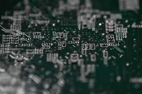 Circuit board with chipset and socket. Circuit board for ai computing. Circuit 写真素材