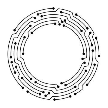 Circuit board circle frame. Abstract digital round frame, hardware board and Illustrazione stock