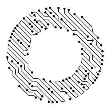 Circuit board circle frame. Abstract digital round frame, hardware board and Illustrazione stock