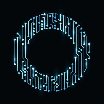 Circuit board circle frame. Abstract digital round frame, hardware board and Illustrazione stock