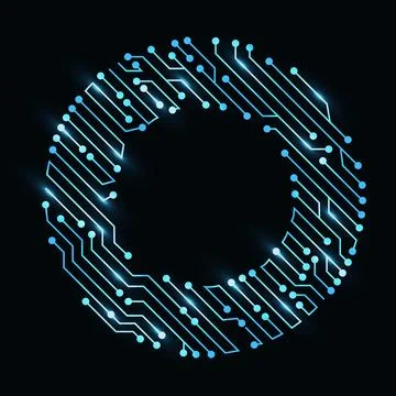 Circuit board circle frame. Abstract digital round frame, hardware board and Illustrazione stock