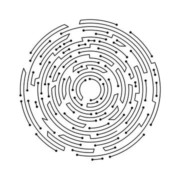 Circuit board circle frame. Abstract digital round frame, hardware board and Illustrazione stock
