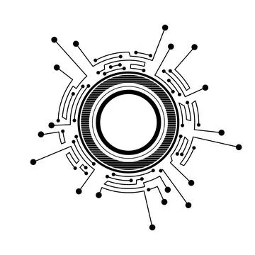 Circuit board circle frame. Abstract digital round frame, hardware board and 스톡 일러스트