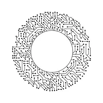 Circuit board circle frame. Abstract digital round frame, hardware board and イラスト素材