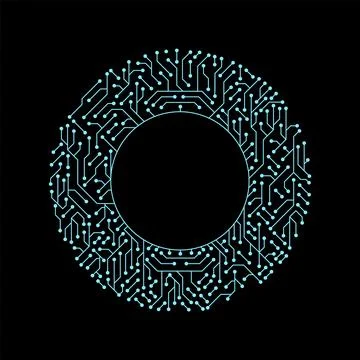Circuit board circle frame. Abstract digital round frame, hardware board and イラスト素材
