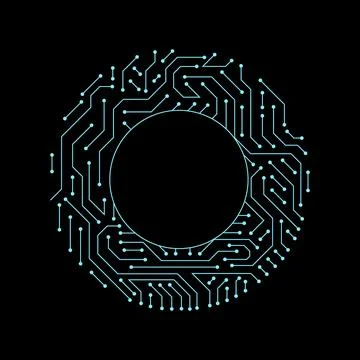 Circuit board circle frame. Abstract digital round frame, hardware board and Stockillustratie