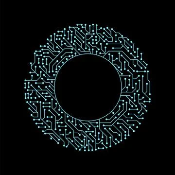 Circuit board circle frame. Abstract digital round frame, hardware board and Illustrazione stock