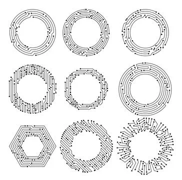 Circuit board circle frames. Abstract digital round frame, hardware board and Stock Illustration