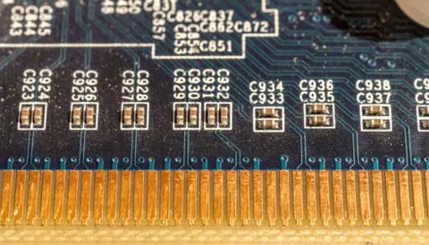 Circuit board close-up blue texture Stock Photos