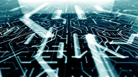Circuit board close up on motherboard processor computer network  Stock Illustration