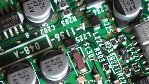 Circuit board with components in rotation. Stock Footage 248753534