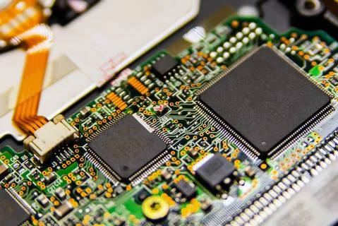 Circuit board computer background. Fragment of electronic digital board. Sele Foto stock