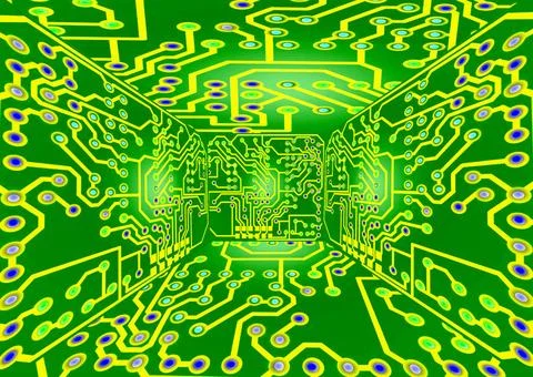 Circuit Board Computer circuit board background in green and yellow Copyri... Stock Photos