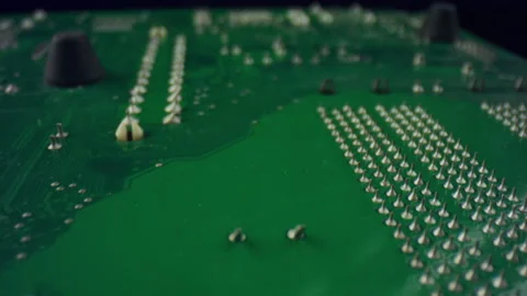 Circuit board of computer. Macro of integrated communication processor Stock Footage 132506091