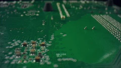 Circuit board of computer. Macro of integrated communication processor 库存照片