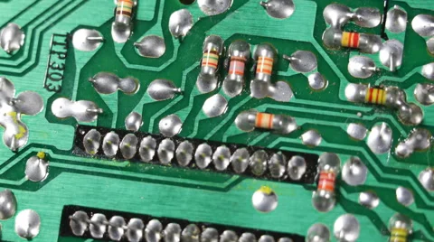 Circuit Board Condensers Microchips Extreme Close Up Computer CPU Network Server Stock Footage 44353942
