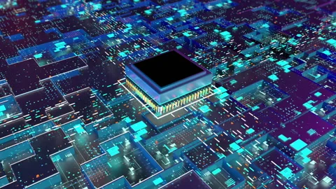 Circuit board with a CPU of central computer processors, a digital chip  Stock Footage 174438534