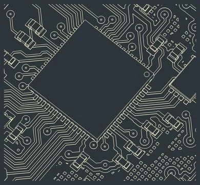 Circuit board with CPU on it close up Stock Illustration