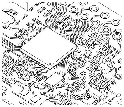 Circuit board with CPU on it close-up illustration Stock Illustration