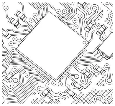 Circuit board with CPU on it close-up Stockillustratie