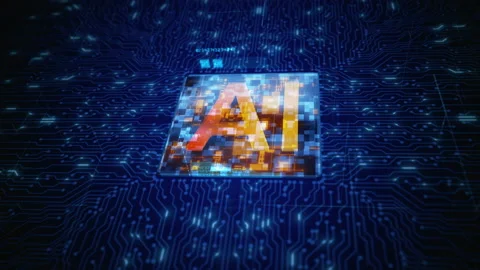Circuit Board CPU Processor Microchip Starting Artificial Intelligence AI. Stock Footage 150410965