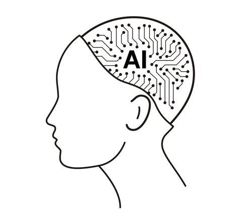 Circuit board in the Cyborg head, Artificial intelligence of digital human. v Stock Illustration