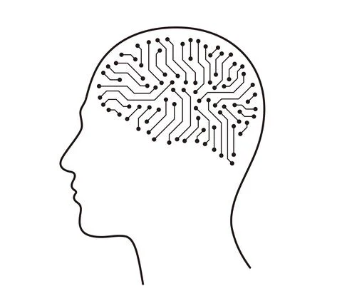 Circuit board in the Cyborg head, Artificial intelligence of digital human. v Stock Illustration
