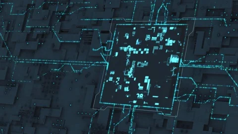 Circuit board with data streams Stock Footage 107219326