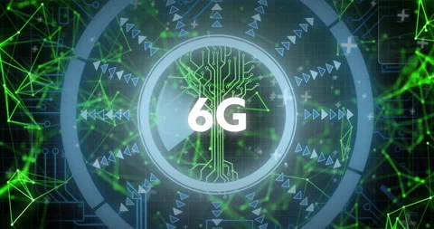 Circuit board design with digital patterns illustrating 6G technology animation Stock Footage 303555882