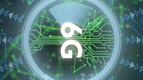 Circuit board design with digital patterns illustrating 6G technology animation Stock Footage 312510544