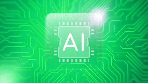 Circuit board design featuring the letters AI in a digital setting Stockillustratie
