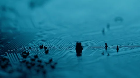 Circuit board displaying rows of metal pins closeup inside advanced tech system Stock Footage 332671448