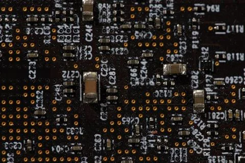 Circuit board with electronic chip. Circuit board in microelectronics macro.  Stock Photos