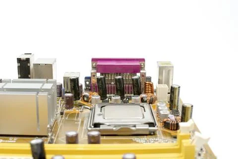 Circuit board with electronic components close up Stock Photos
