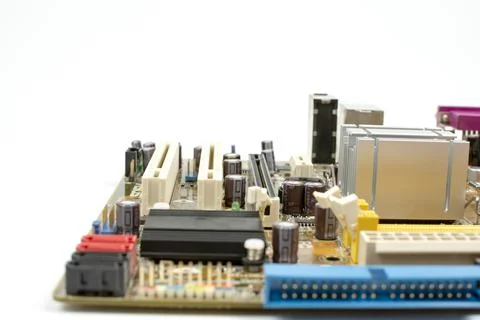 Circuit board with electronic components close up Stock Photos
