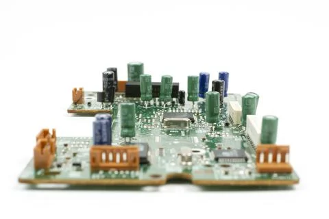 Circuit board with electronic components close up Foto stock