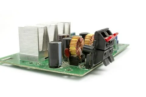 Circuit board with electronic components close up Stock Photos