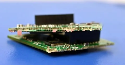 Circuit board with electronic components close up image , technology concept Stock Photos