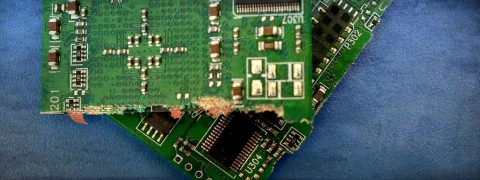 Circuit board with electronic components close up image , technology concept Stock Photos