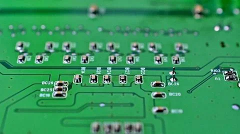 Circuit board with electronic components close up image , technology concept Stock Photos