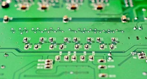 Circuit board with electronic components close up image , technology concept Stock Photos