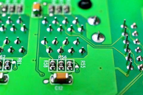 Circuit board with electronic components close up image , technology concept Stock Photos