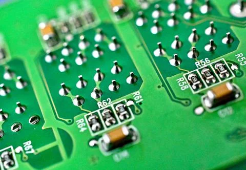 Circuit board with electronic components close up image , technology concept Stock Photos