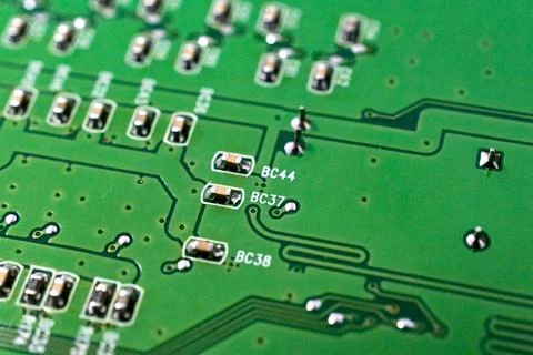 Circuit board with electronic components close up image , technology concept Stock Photos