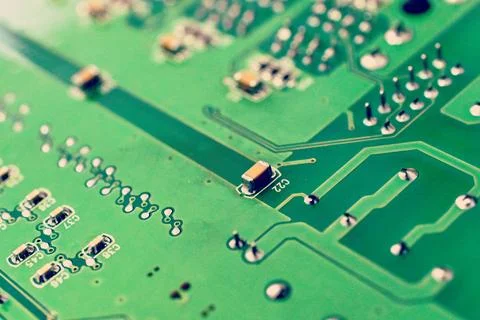 Circuit board with electronic components close up image , technology concept Stock Photos