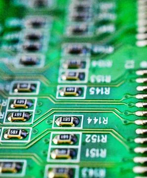 Circuit board with electronic components close up image , technology concept Stock Photos