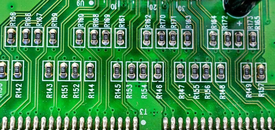 Circuit board with electronic components close up image , technology concept Foto stock